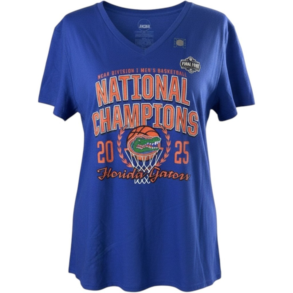 Florida Gators 2025 National Champions V-Neck Tee Shirt Blue XL Womens NEW